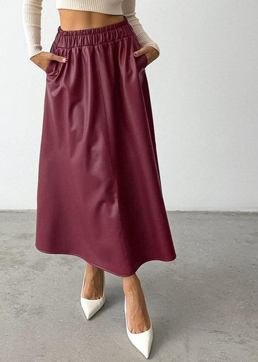 Midi Skirts A-line Skirt Elegant PU