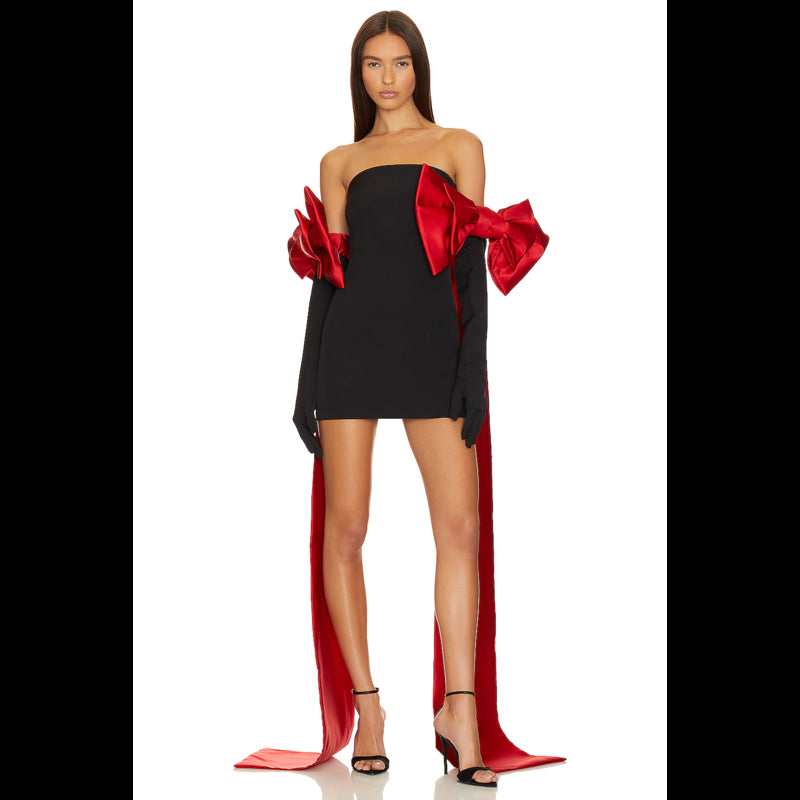 Amore Red Bow Drama Mini Dress