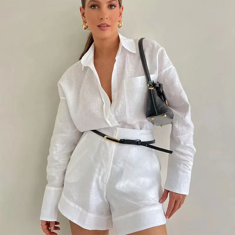 Sadie single-breasted shirt + wide-leg shorts two-piece set