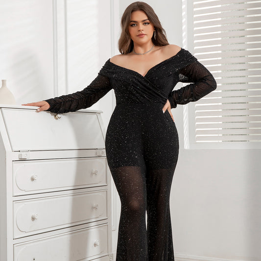 Jenny Sequin Long sleeved Off Shoulder Jumpsuit