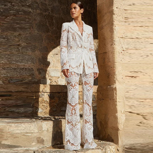 Hailey Two-Piece White Sequined Pants Suit – Radiate Elegance and Glamour