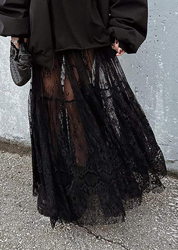 Chic Casual Solid Sexy Long Lace Black Skirt