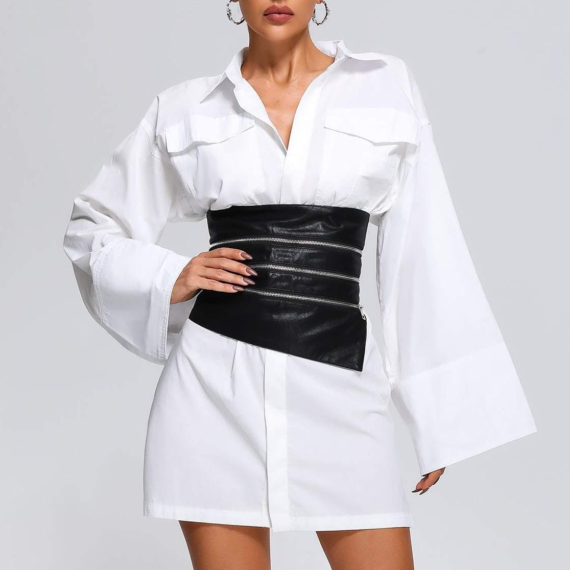 Emily White Shirt Belted Dress