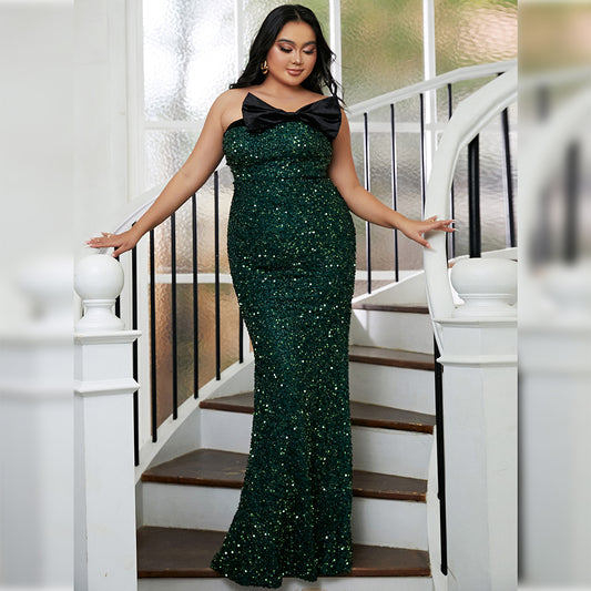 Sexy Plus Size Strapless Open Back Latest Dinner Gown Dark Green Sequin Green Sequin Off Shoulder Long Evening Dress