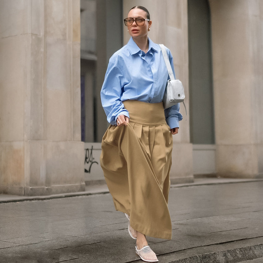 Khaki Pleated Skirt For Woman