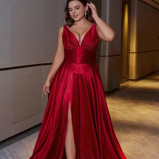 Avery Satin Maxi Gown Flare Slit Dress