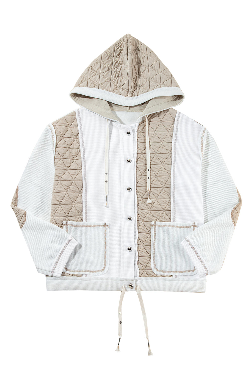 Coral Quilted Textured Patchwork Hooded Jacket