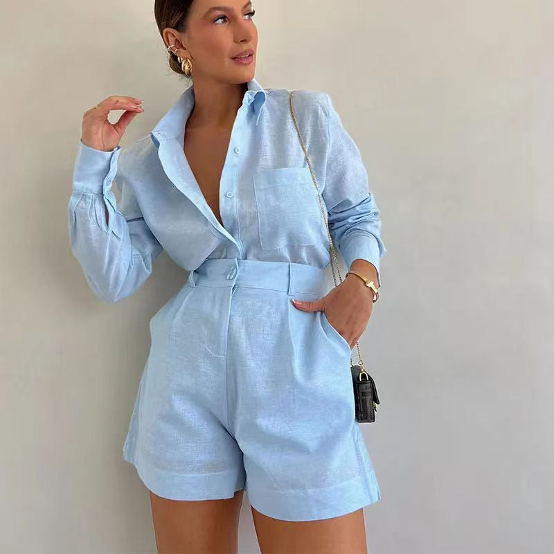 Sadie single-breasted shirt + wide-leg shorts two-piece set