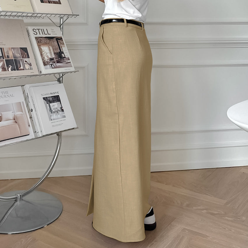 Khaki Long Cotton Split Skirt