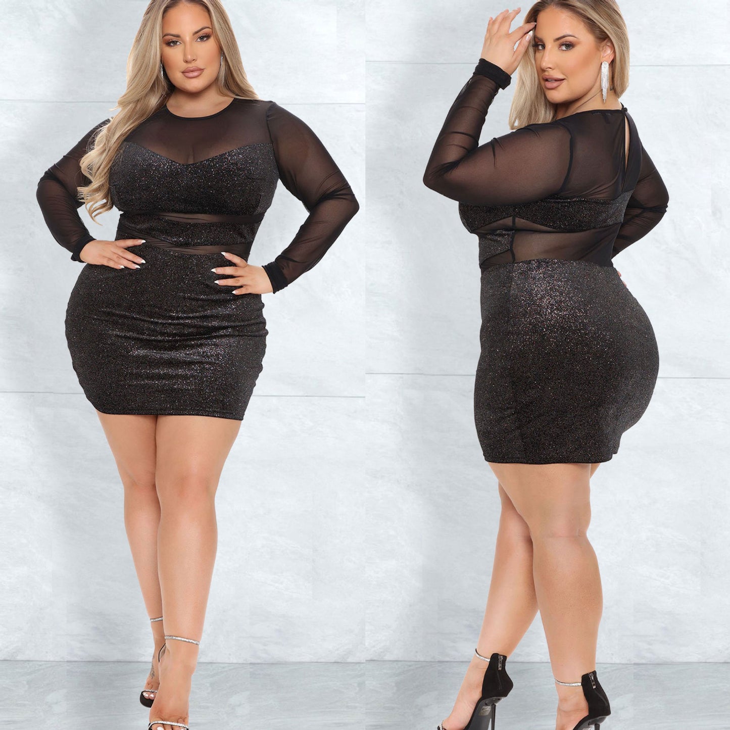 Renee Plus Size Black full sleeve short party dress