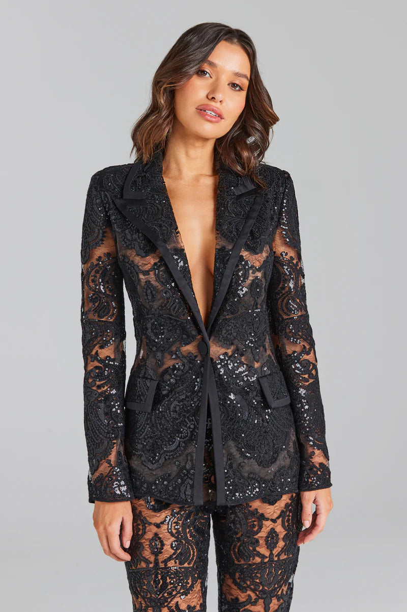 Bonnie Black Two-Piece Sequined Pants Suit – Sparkle with Confidence