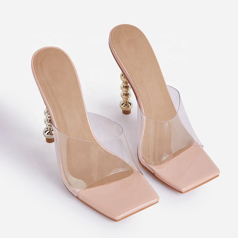 Clear High Heel Ladies Shoes Slippers Mules