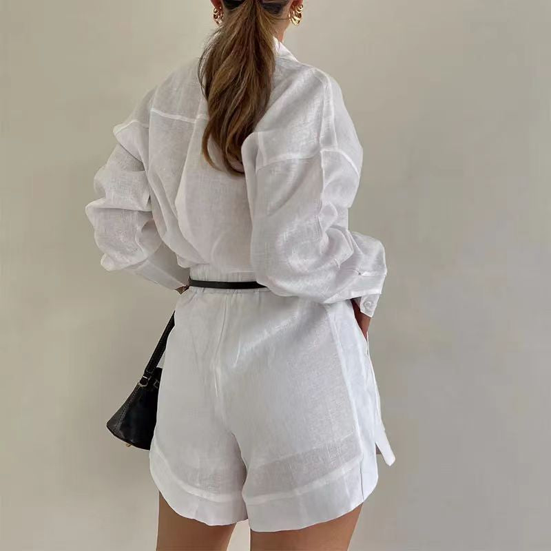 Sadie single-breasted shirt + wide-leg shorts two-piece set