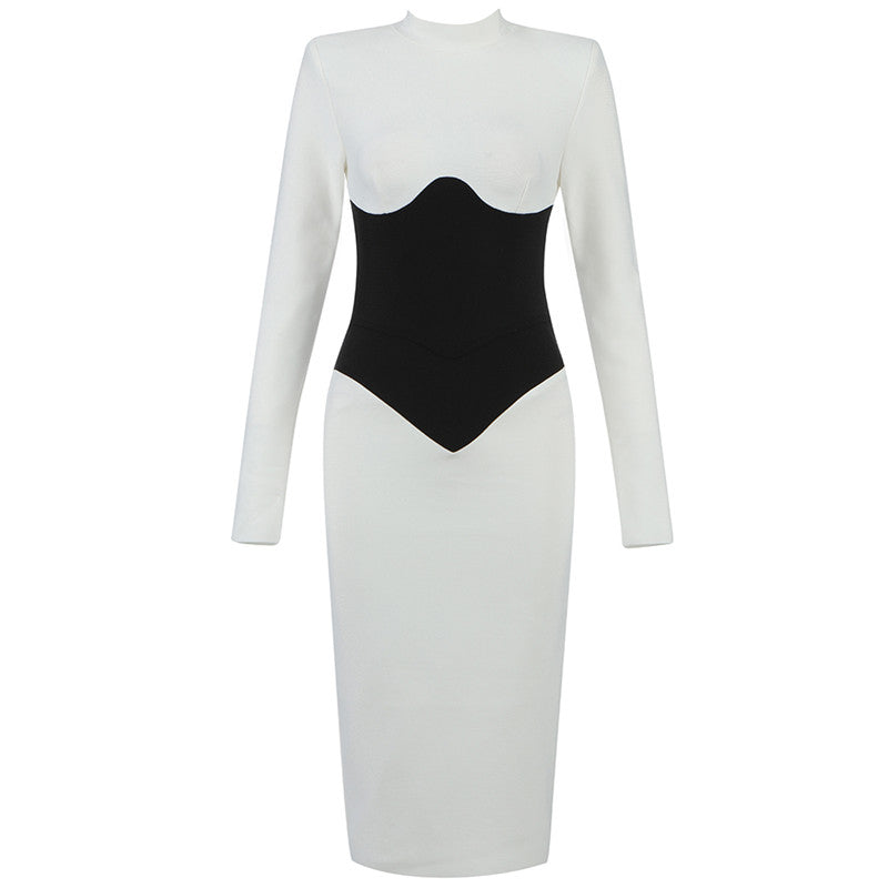 Mia White Classic Dress with Wide Black Belt