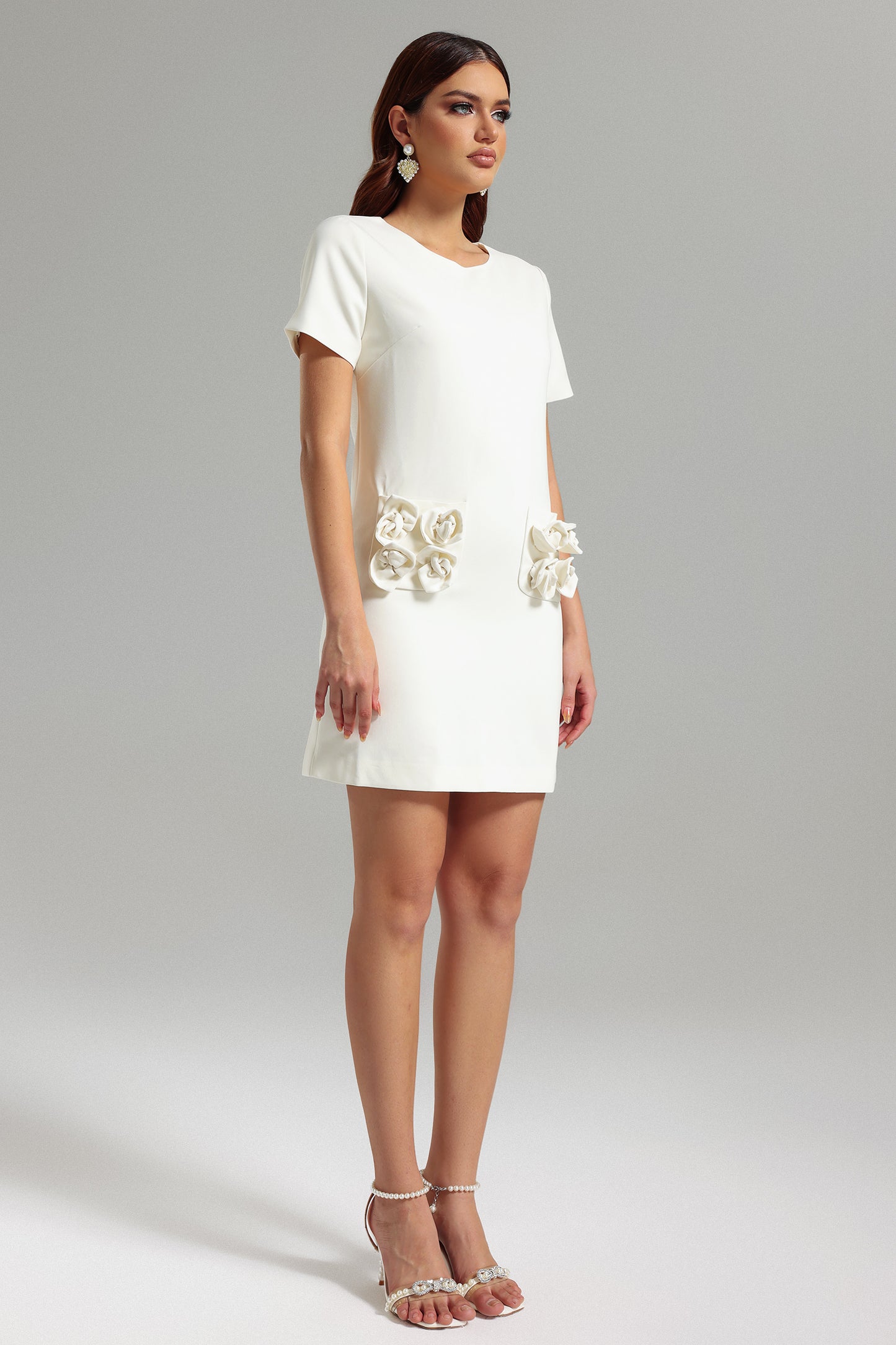 Riley White Floral Elegant Dress Mini