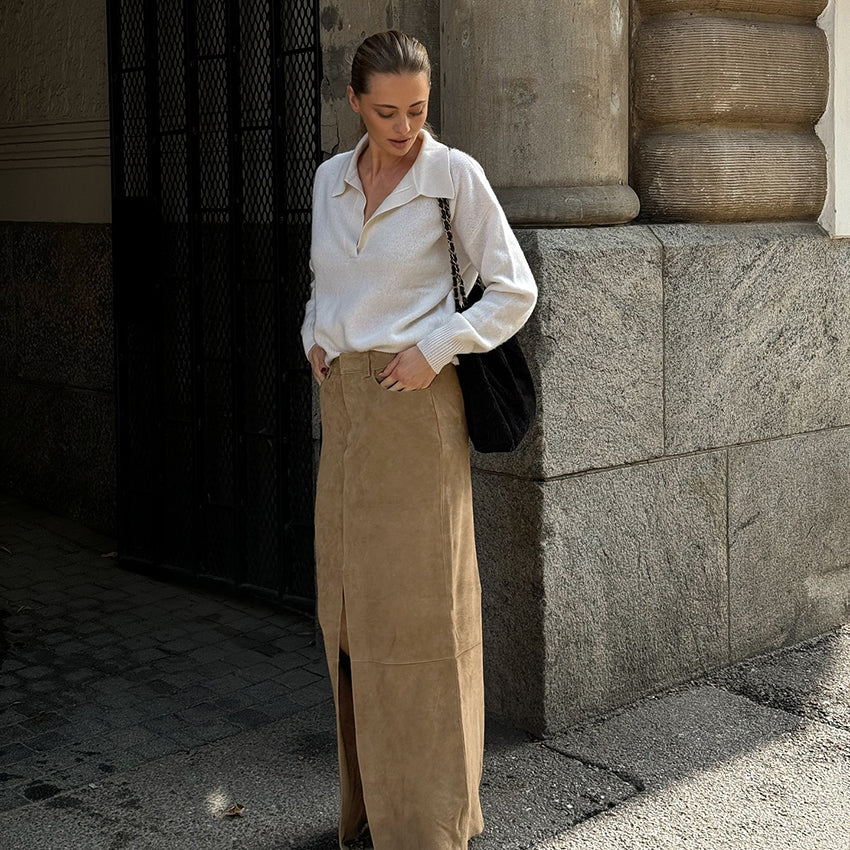 Brown Long Skirt Casual Split Women's Maxi Skirt