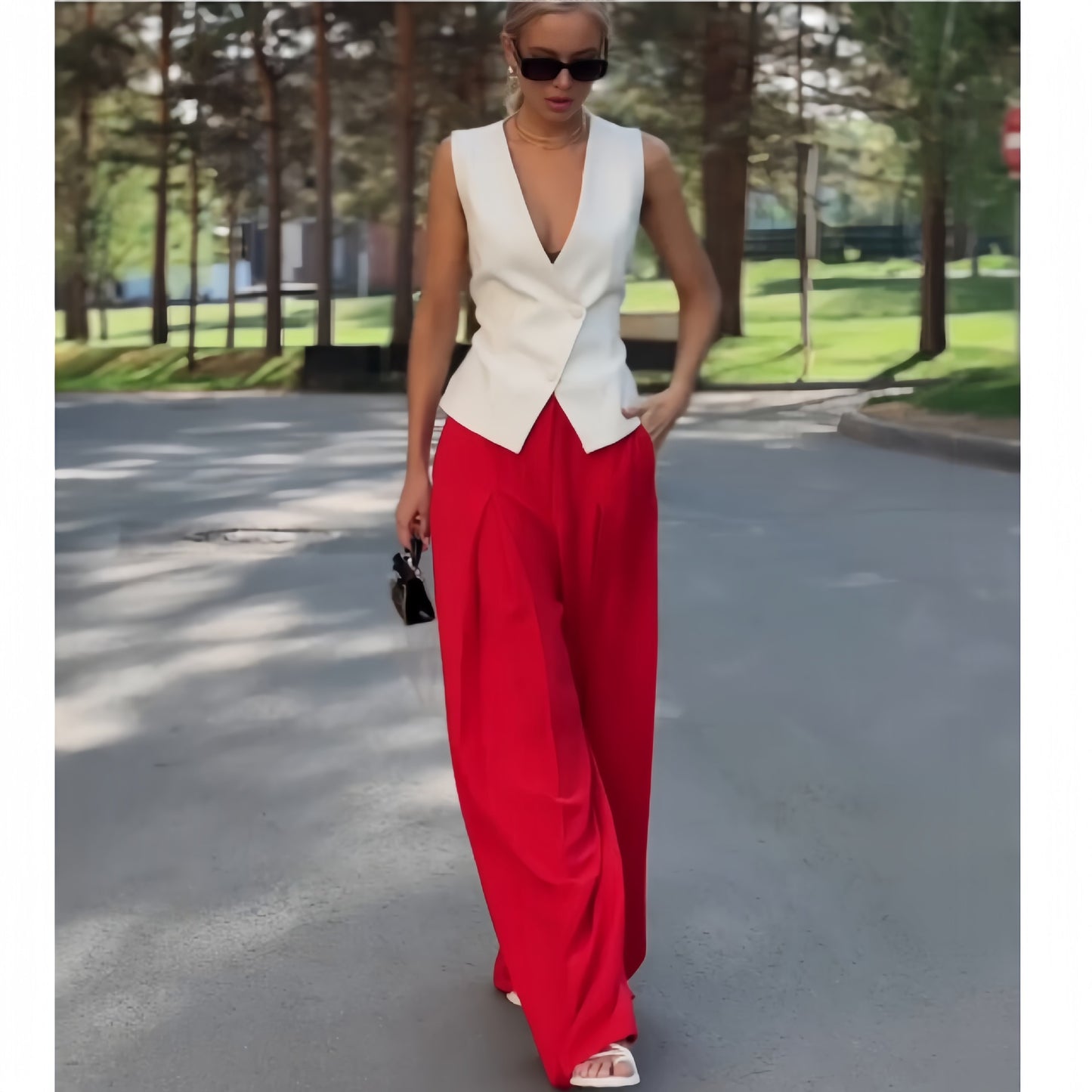 Two piece set woman wide leg pants with vest