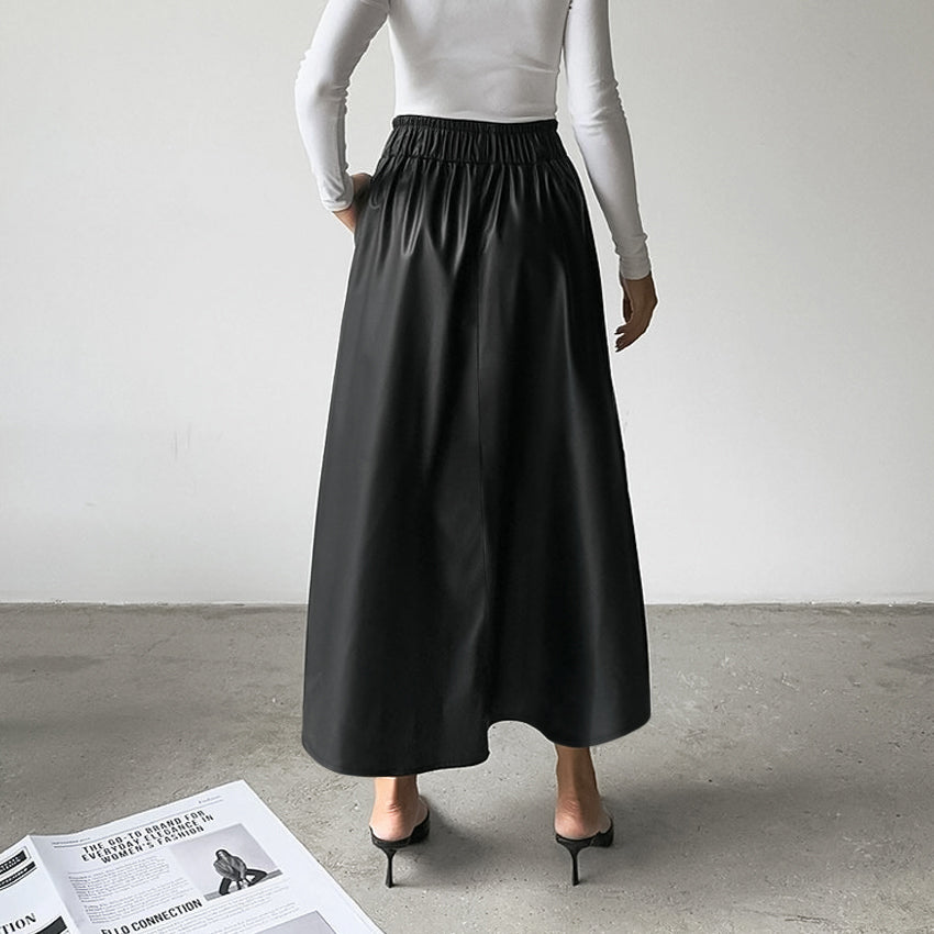 Midi Skirts A-line Skirt Elegant PU