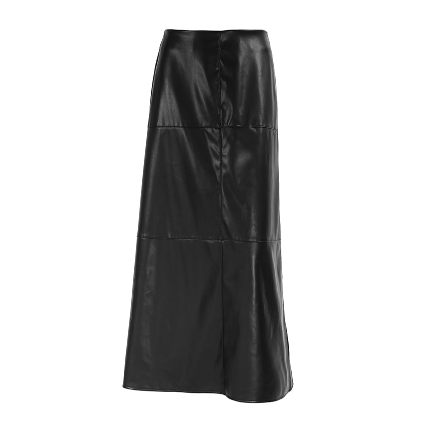 PU Skirt Long Black Skirt