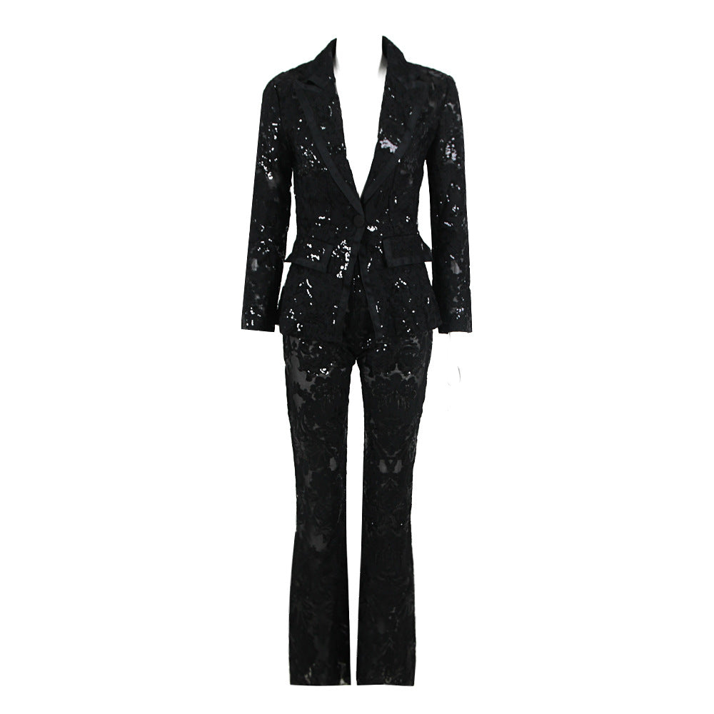 Bonnie Black Two-Piece Sequined Pants Suit – Sparkle with Confidence