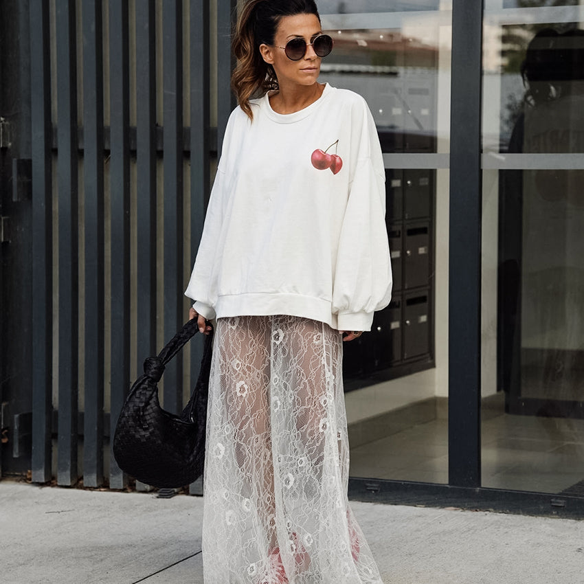 High Waist Casual A-line White Lace Skirt