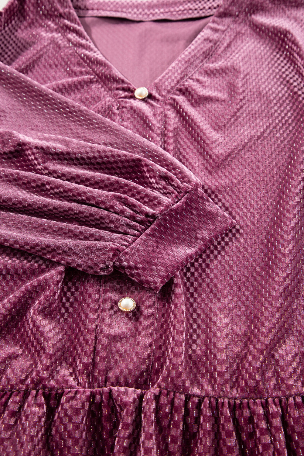 Meadow Mauve Textured Velvet Buttons Tiered Plus Size Dress