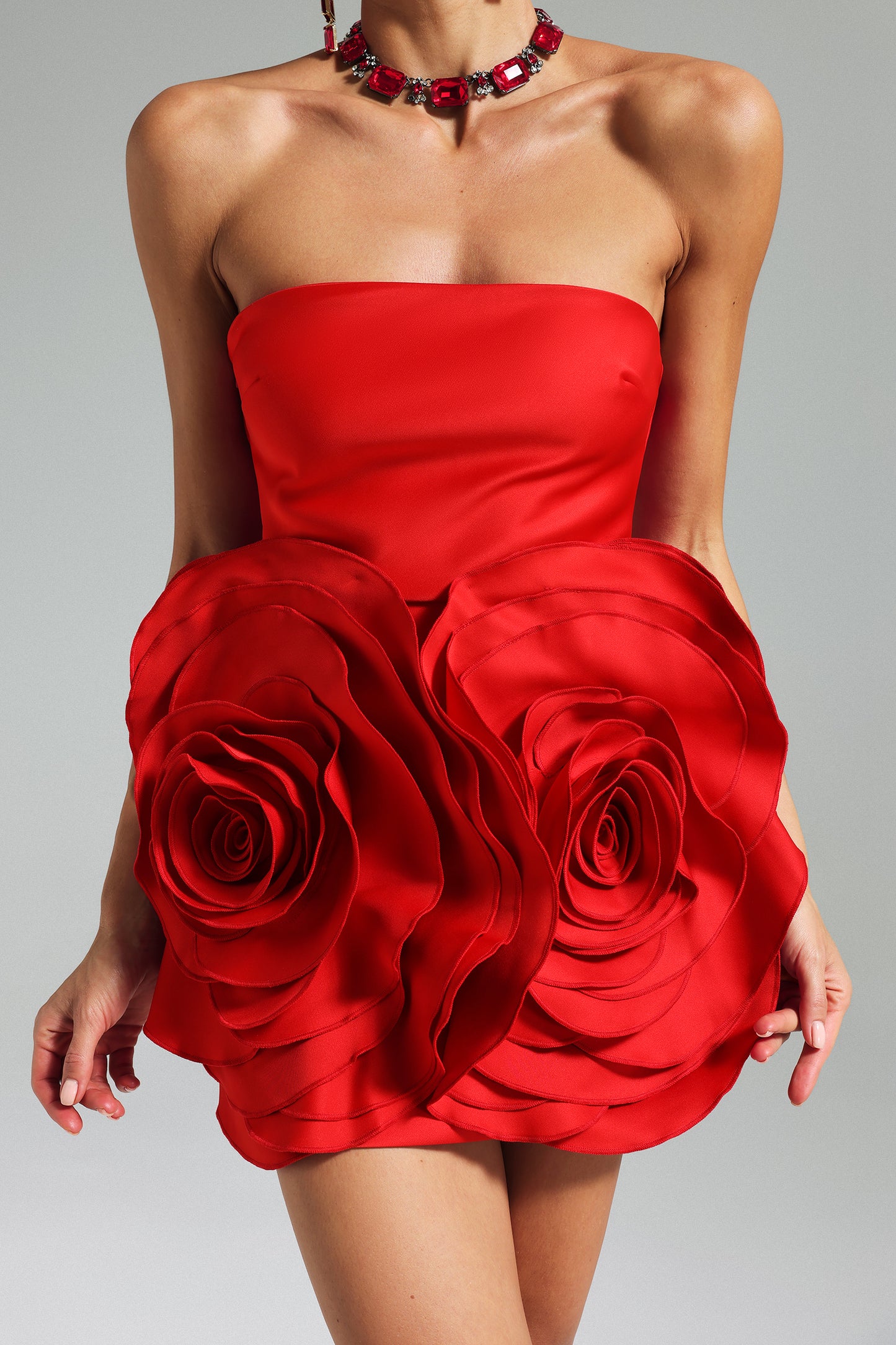 Shaha Flowers Tube Top Mini Dress - Red Sexy Elegant Evening Party Wear Dress