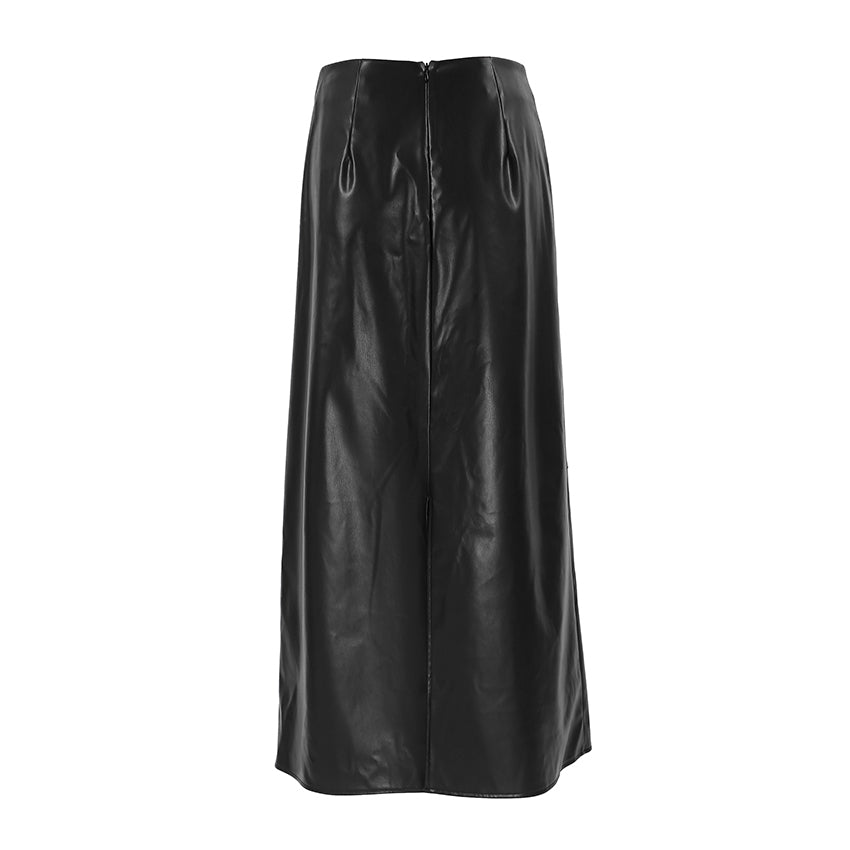 PU Skirt Long Black Skirt