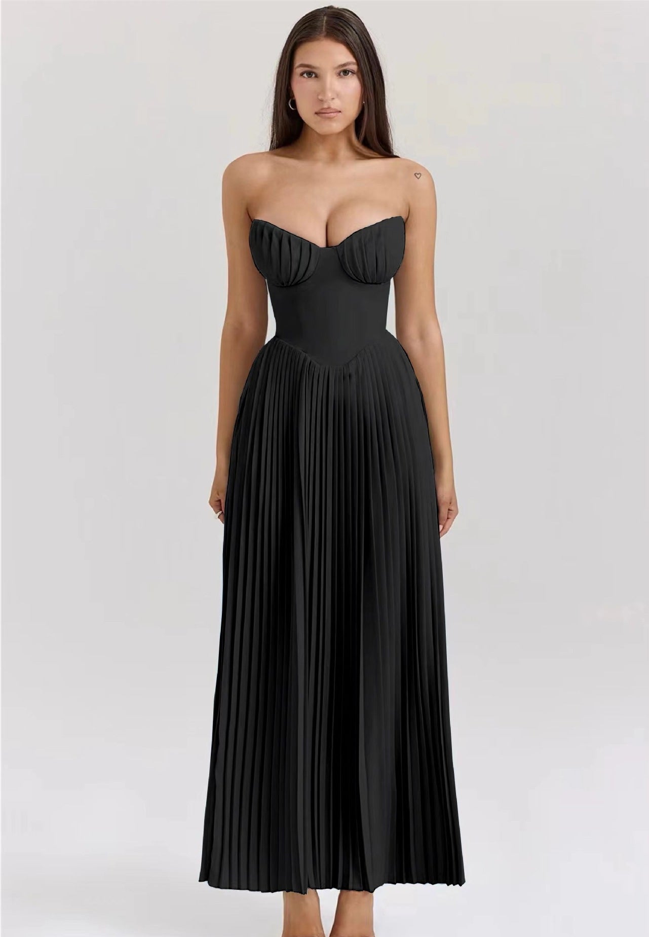 Peony High Waist Strapless Pleated Maxi Dress