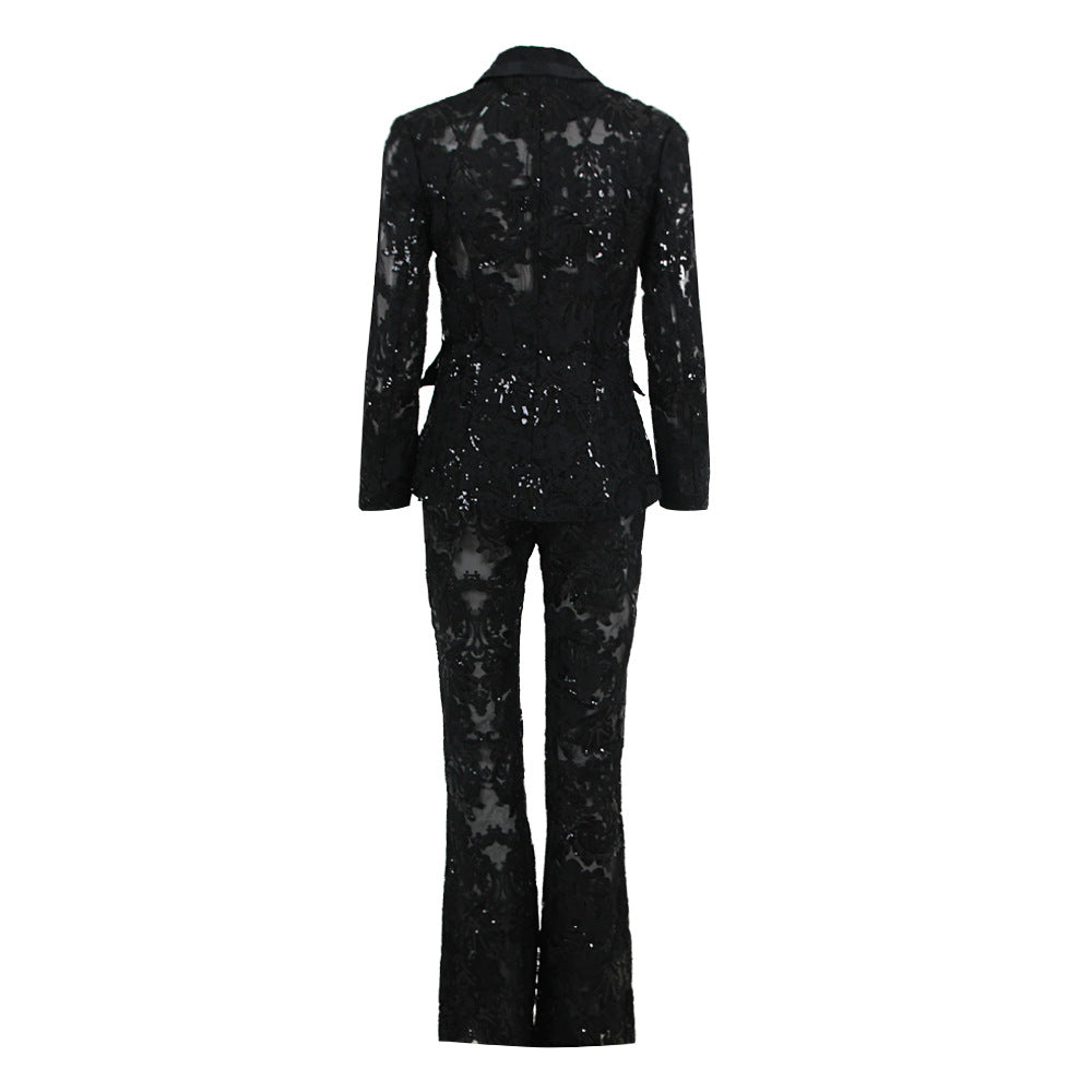 Bonnie Black Two-Piece Sequined Pants Suit – Sparkle with Confidence