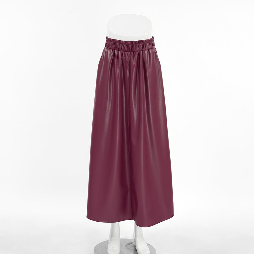 Midi Skirts A-line Skirt Elegant PU