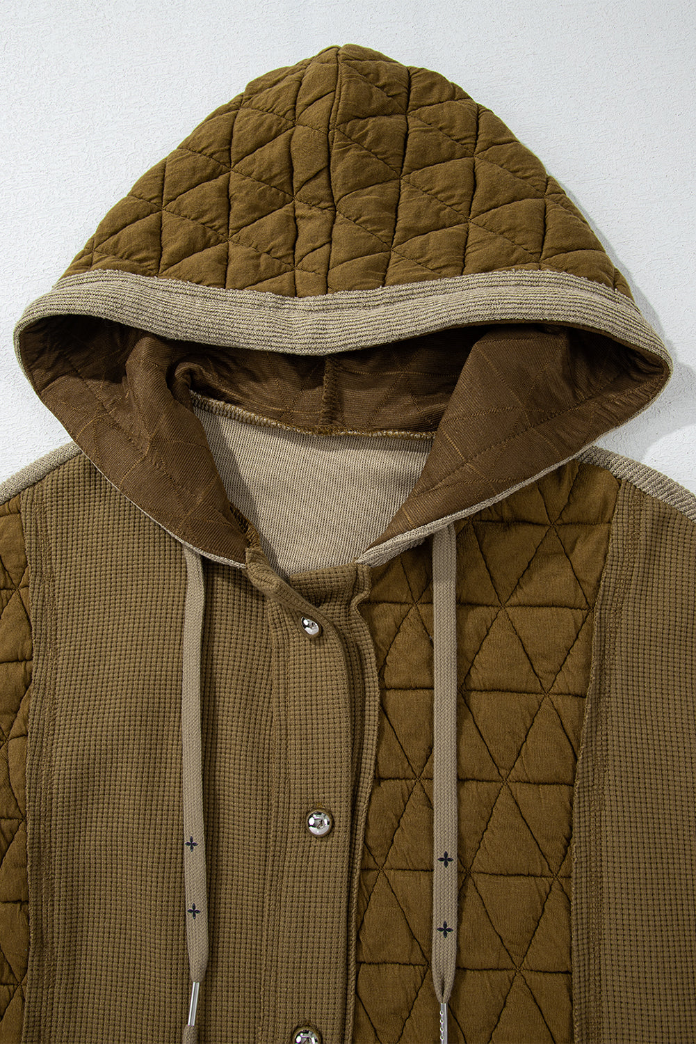 Coral Quilted Textured Patchwork Hooded Jacket