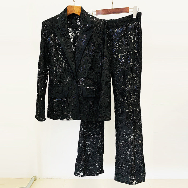 Bonnie Black Two-Piece Sequined Pants Suit – Sparkle with Confidence