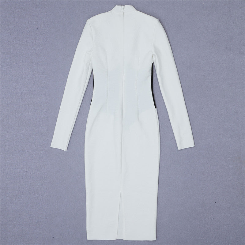 Mia White Classic Dress with Wide Black Belt