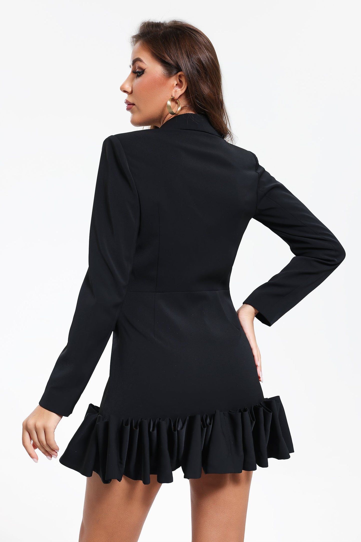 Elizabeth Brit Black V-Neck Blazer Dress