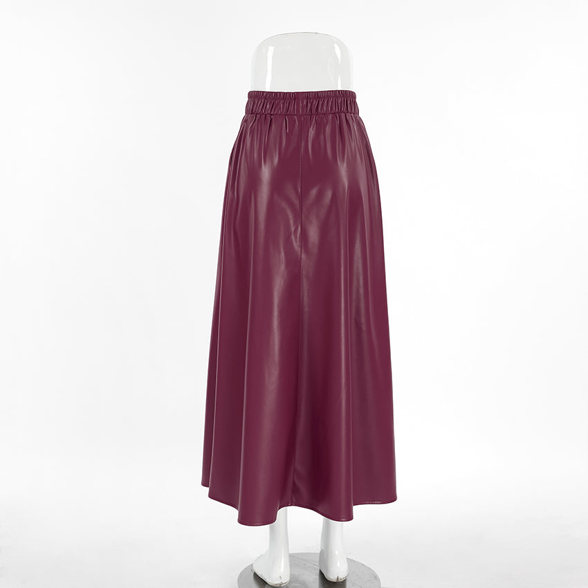 Midi Skirts A-line Skirt Elegant PU