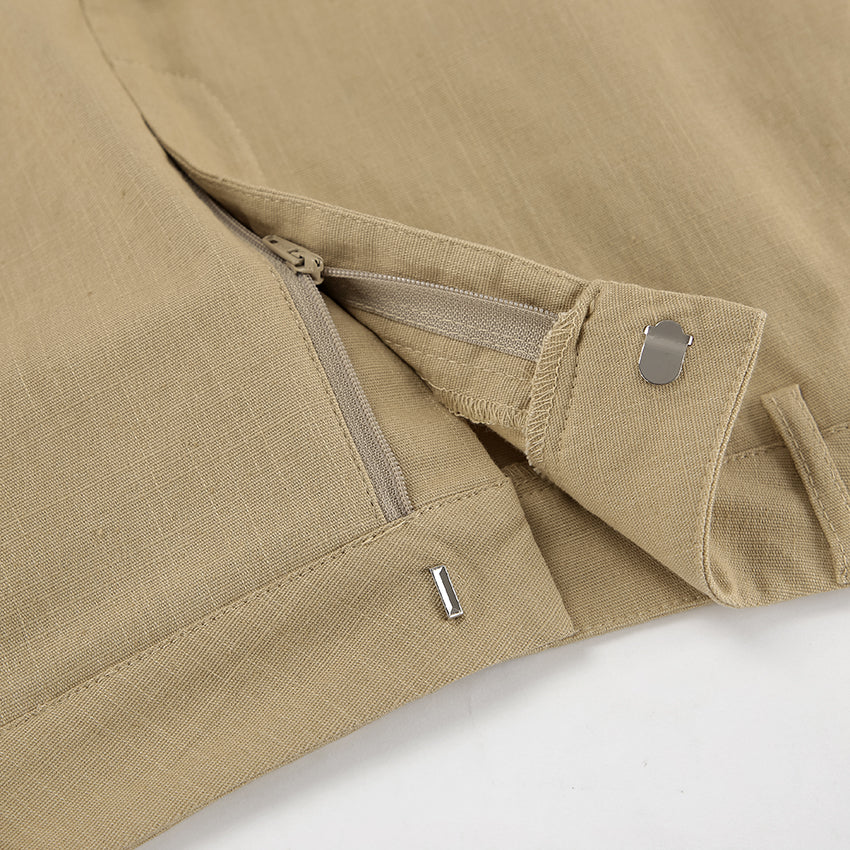 Khaki Long Cotton Split Skirt