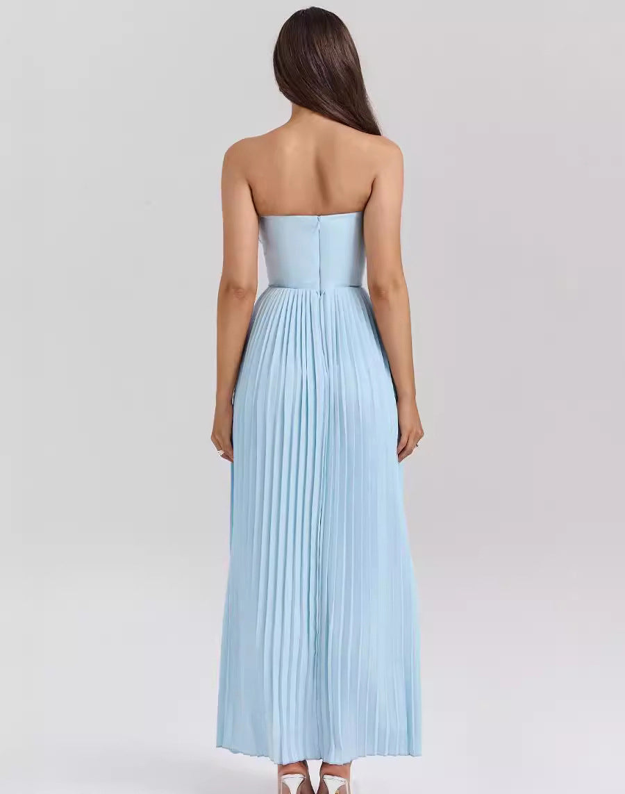 Peony High Waist Strapless Pleated Maxi Dress