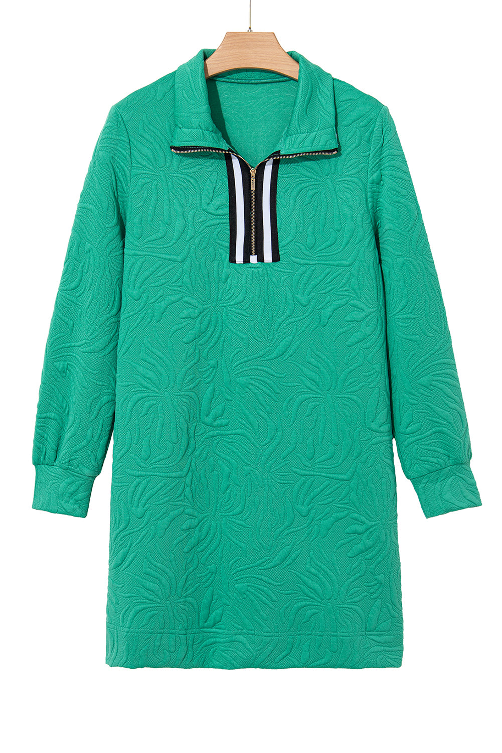 Sea Green Jacquard Textured Quarter Zipper Mini Dress