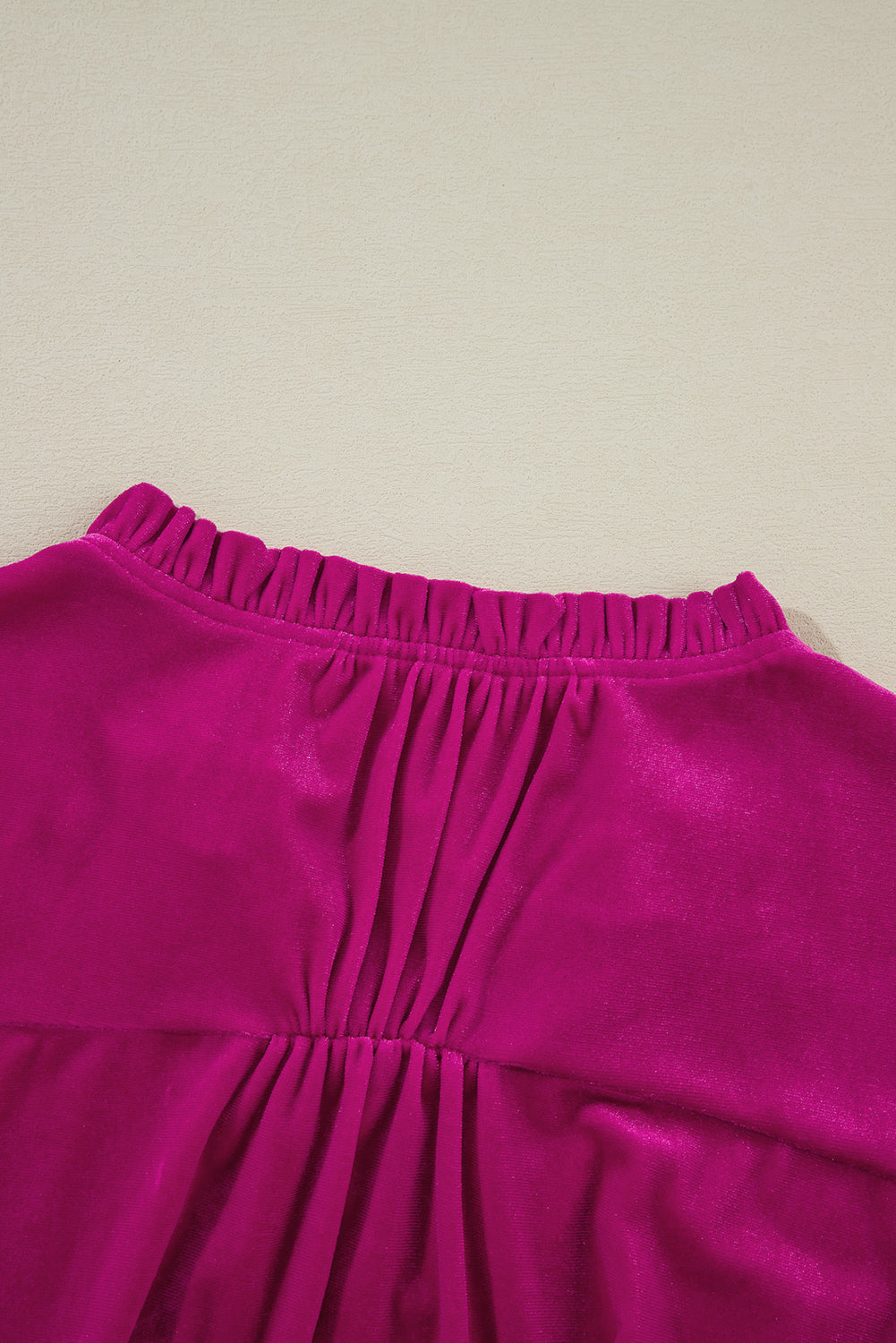 Bright Pink Plus Size Ruffled Sleeve V Neck Velvet Blouse