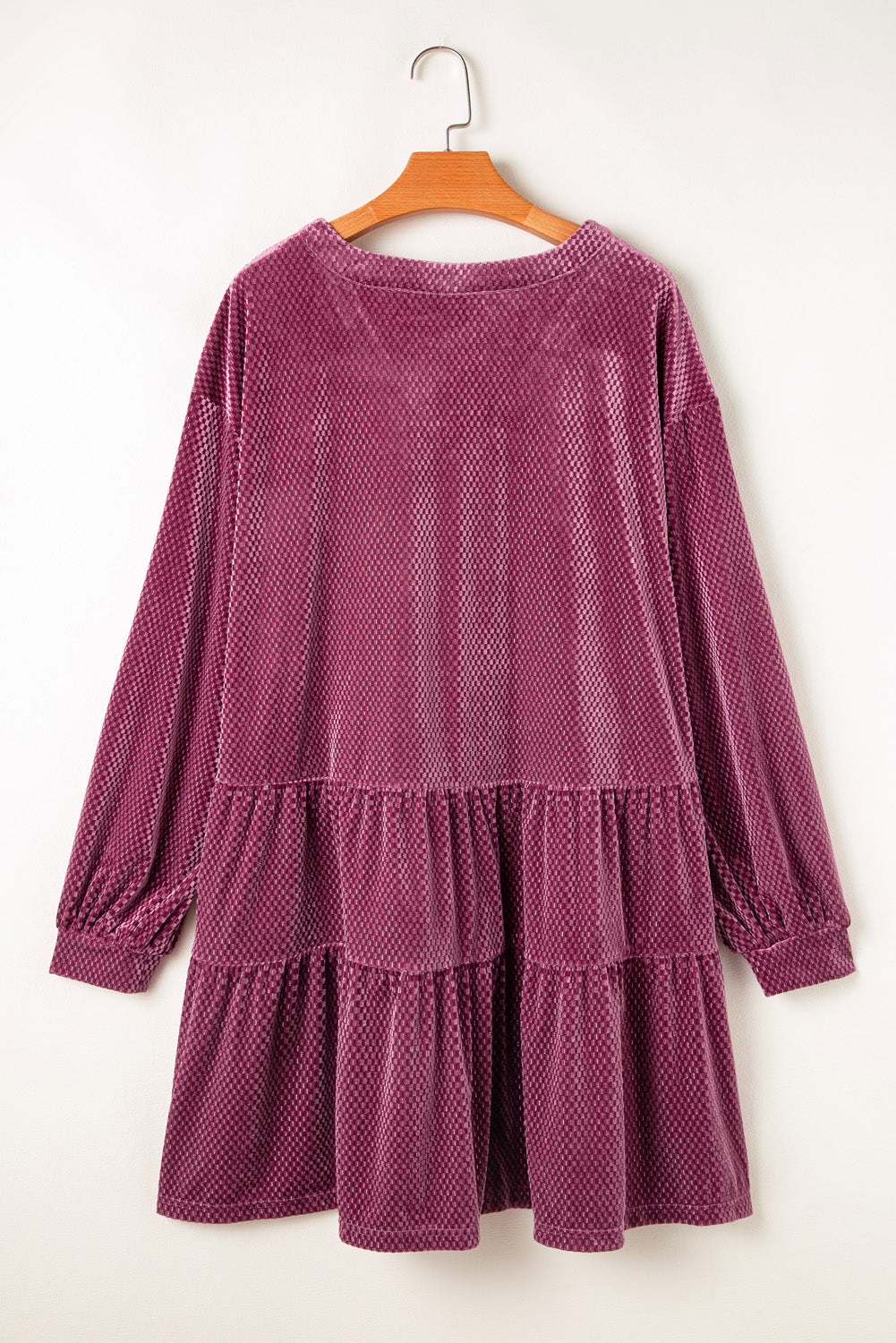 Meadow Mauve Textured Velvet Buttons Tiered Plus Size Dress